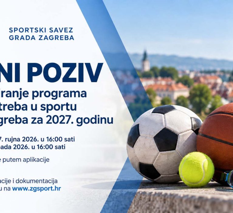 Objavljen Javni poziv za financiranje programa javnih potreba u sportu Grada Zagreba za 2027. godinu